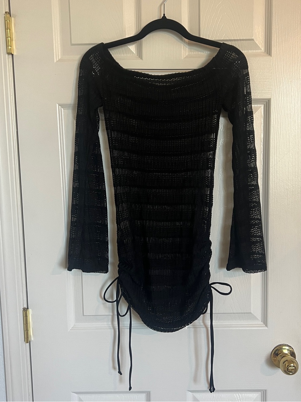 Black Knit Crochet Bell Sleeve Swim Cover Up Dress
